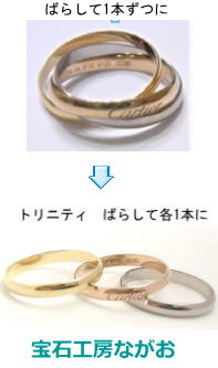 カルティエ　3連リングばらして１本着けに　サイズダウン　宝石工房ながお